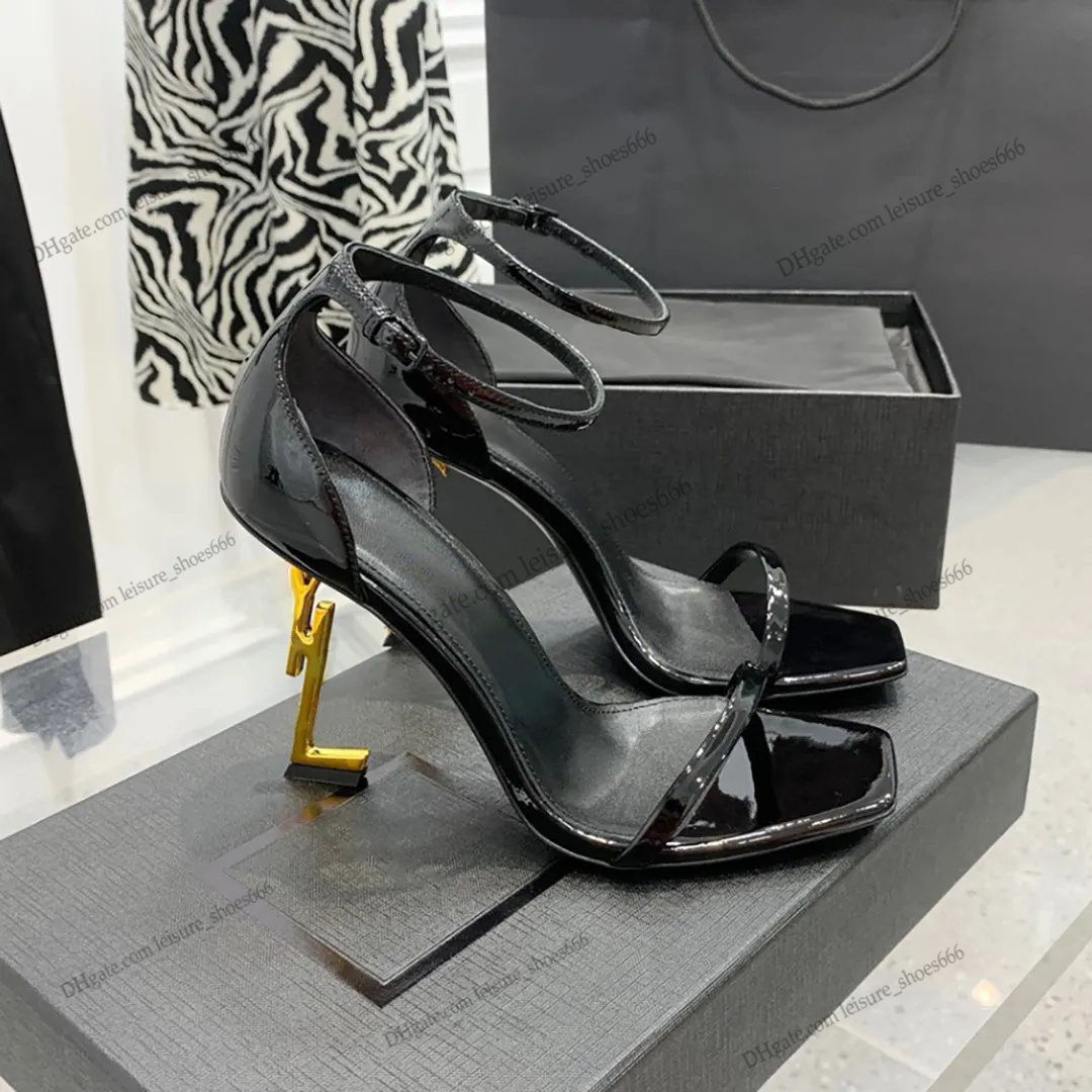 Designer Sandal Opyum Women Sandals Leather Stiletto Shoes Metal Letters High Heels Buckle Rubber Slides Luxury Party Wedding Show Shoes with Box 