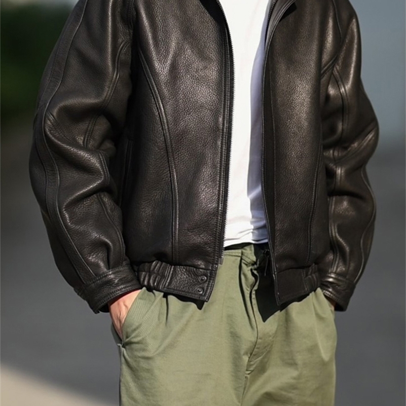 Mauroicardi Spring Autumn Cool Handsome Black Hard Pu Leather Jacket Men Zipper er American Vintage Clothes 2024 241118 05