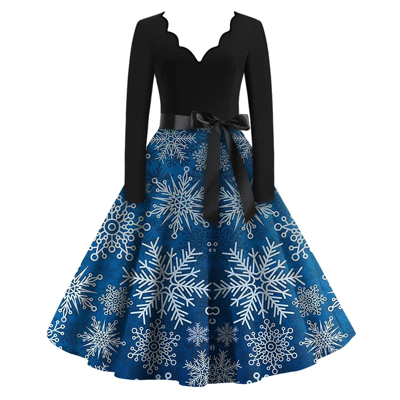 2024 Fashionably sustainable Womens Fashion Casual Slim Christmas Printed Long Sleeve Dresses 241107Z