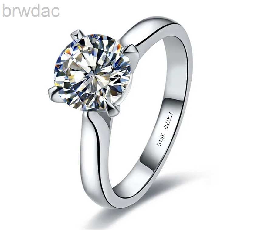 Solitaire Ring Solid 18K White Gold AU750 Ring 2CT Round Moissanite Diamond Women Wedding Engagement Ring Best Anniversary Day Gift For Girl d240-image-967111860