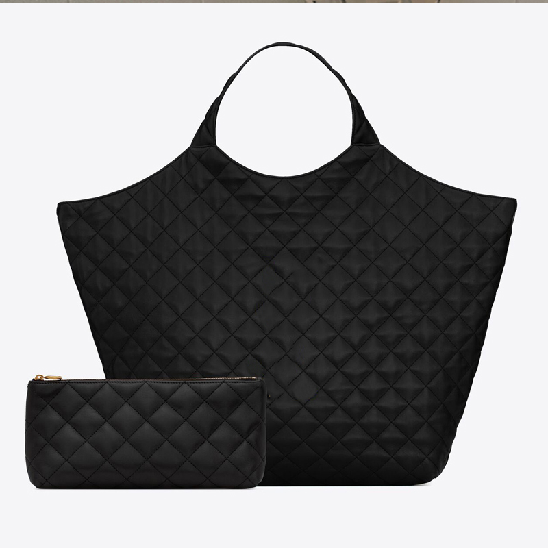 Sacs à provisions en treillis de diamant grande capacité femmes fourre-tout sac en cuir véritable fil en métal grande lettre signe chaîne fermetu