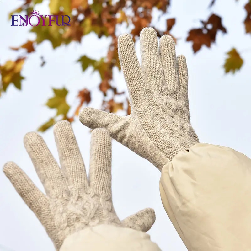Enjoy womens winter touch screen gloves fashionable and sexy plain weave wool knitted gloves thick and warm sports womens autumn gloves 241120