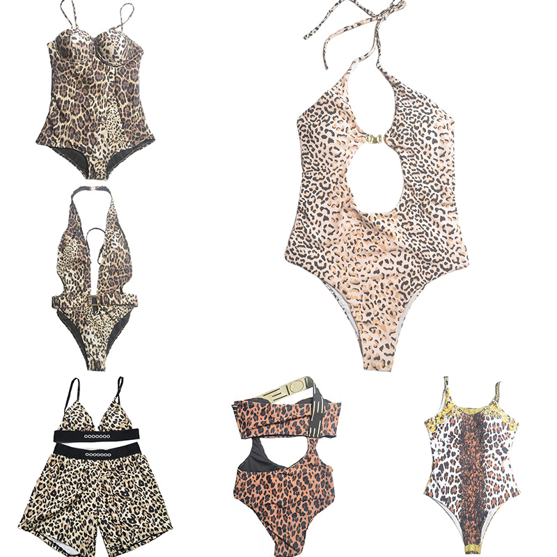 Léopard Print Bikini Femmes sexy Summer One Piece Swimsuit Élevé Salter sans maillot de bain Backsuit Beach Party