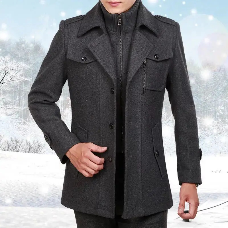Winter mens woolen coat in the long Korean version of middleaged and elderly men trench 241107Z
