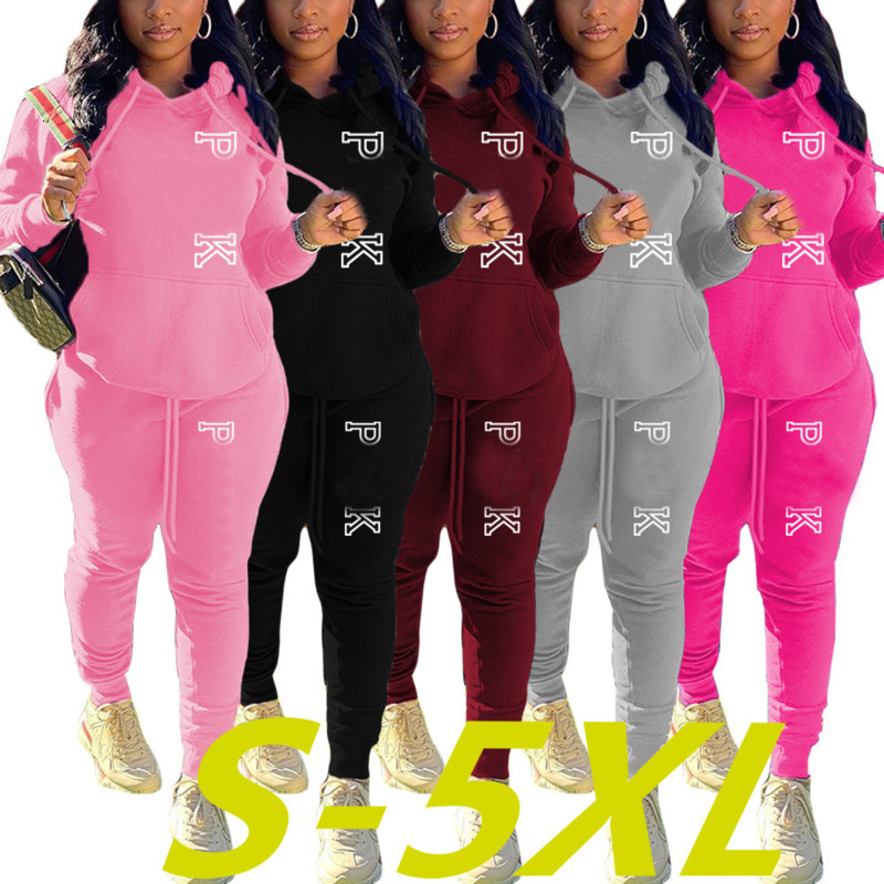 Plus taille 3xl 4xl 5xl Automn Women Tracksuis de piste 2 pièces lettre Pull imprimé Pull à manches longues Sweat à sweat Sweat Papant Suit Outfi