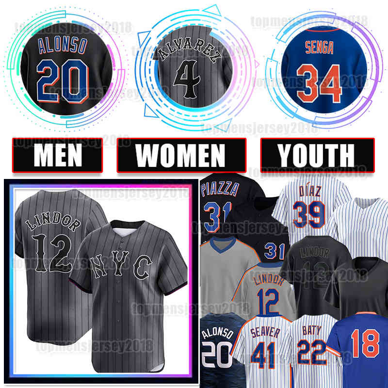4 Francisco Alvarez Lindor Baseball Jersey 2024 City Connect Pete Alonso Edwin Diaz Mets Kodai Senga NY Martinez Brandon Nimmo New Yorks Dwight Gooden Starling Marte 