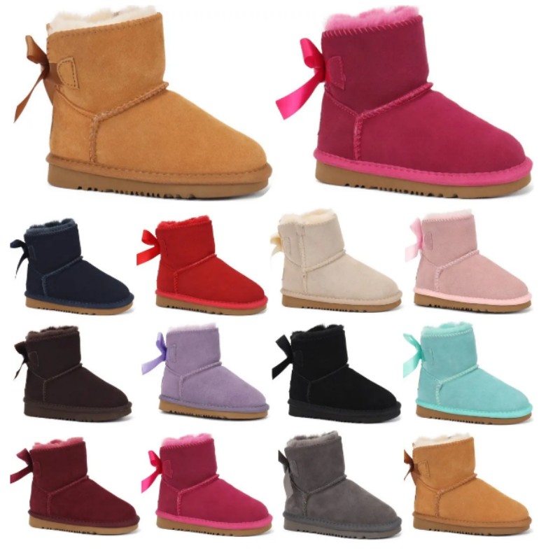 New Kids Toddler bow snow boots Tasman boot children Baby cozy Sheepskin Classic Ultra Boy Girls Mini Boot Winter Warm boot Size 21-35