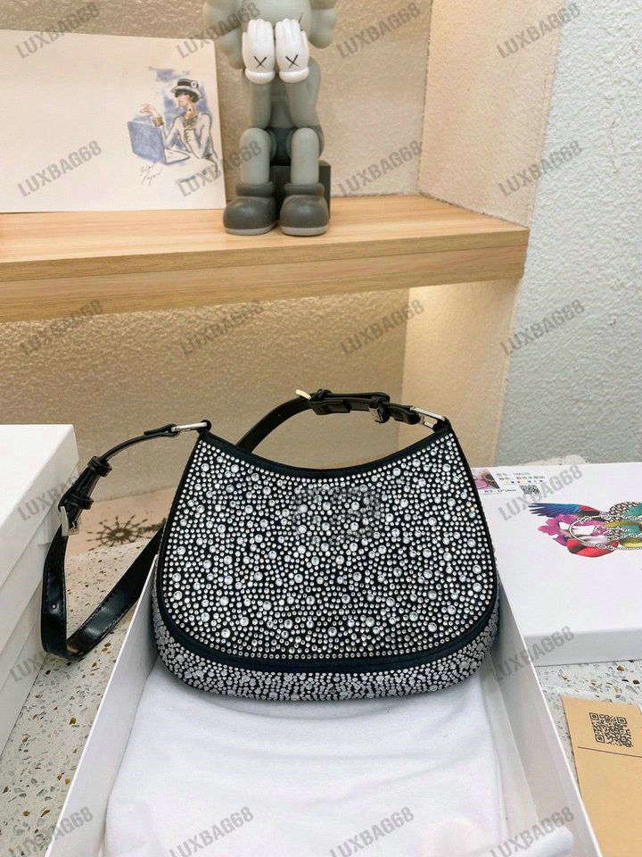 Cleo Satin Shoulder Bag with All-over Synthetic Crystals Women's Bling Embellished Cleo Bags Luxurys Party Purse