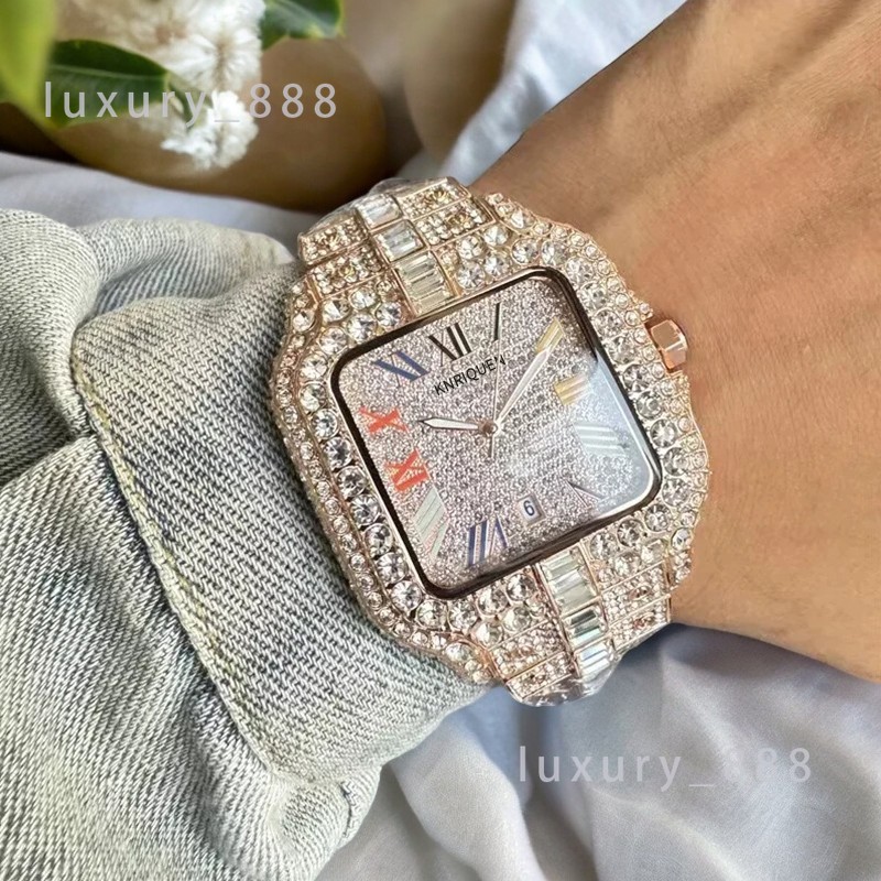 Fashion Diamond Luxury Watches for Men Popular Automatic Date Quartz Wristwatches Steel Strap Business Designer Daily Waterproof Male Clocks for Gif