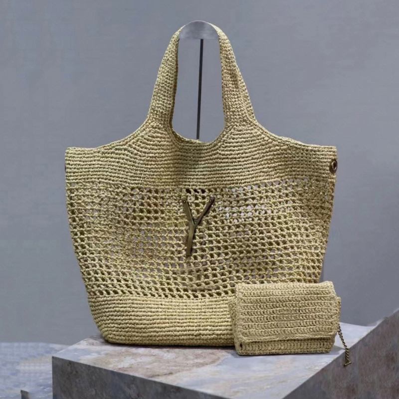 ICARE raffias straw Totes Designer Bag Women Luxury vacation Handbag Hand-Straw Bag High Quality Beach Bag Large Capacity Totes Shopping Bag Detachable Glasses Bag