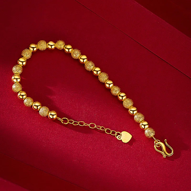 Bracelet de perles rondes en or véritable 18 carats de 6mm, chaîne de mariage classique réglable Pure pour femmes, bijoux fins, cadeau 240419