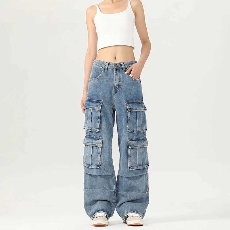 Women's Jeans 4 Models Autumn Winter New Ladies Cargo Jeans American Street Style Baggy Cargo Pants Men Multi-pocket Wide Leg Jeans for WomenS2