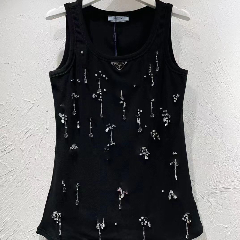 Designer Women&#039;s Crop Top Fashion Flash Wide shoulder back heart fringe Sexy everyday casual black and white U-neck sleeveless cotton top-image-967818108