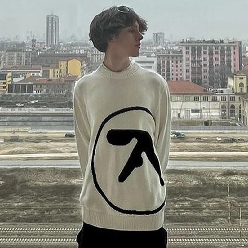 Mens Sweater Aphex Twin Knit Winter Oversized Vintage Long Sleeve Tops Jumper Pullover Y2k Streetwear Graphic Fashion Clothing 241107Z