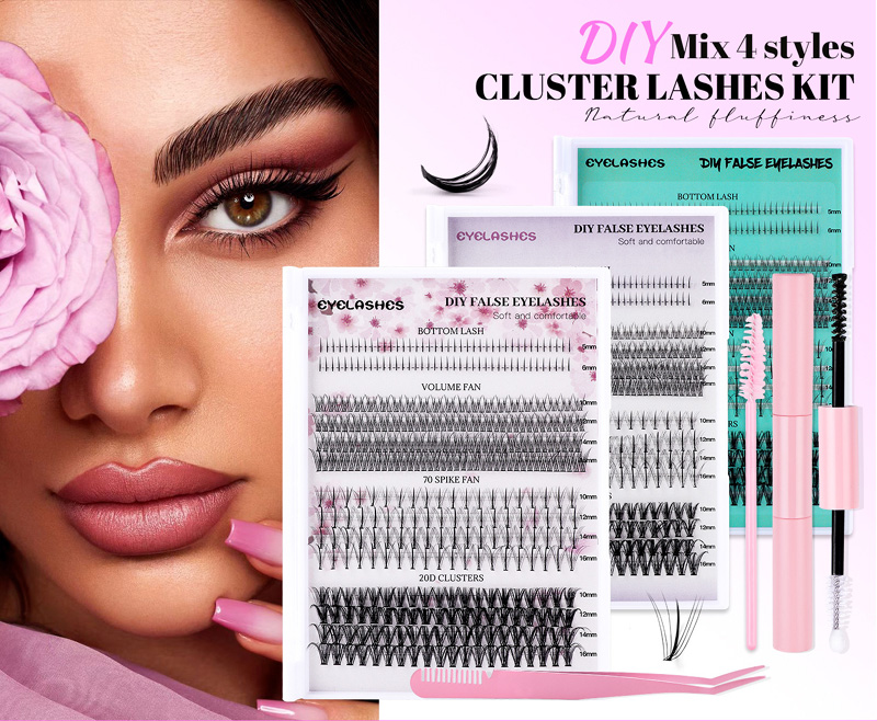 DIY Segmented Eyelashes Combinations 404 Pcs Mink Cluster Lashes Kit Soft Light Individual Eyelashes Curly Handmade Reusable Grafted Lashes-image-967900052