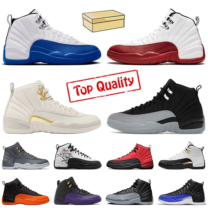 12 sneakers with box top quality solefly cafecito blueberry cherry barons dark grey taxi playoff wolf grey for mens womens trainers designer bask
