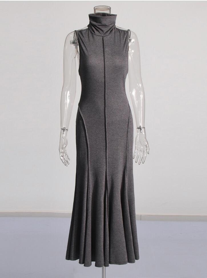 2026 designer Q27 spring and summer collar gray waistband sleeveless suspender open back high-end pleated long skirt for children