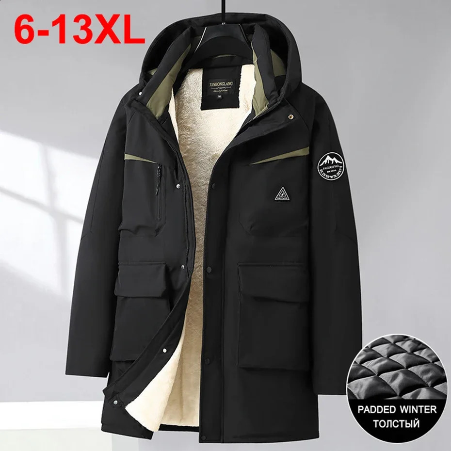 Mens Plus Size Parkas 13XL 12XL Winter Jackets 11XL Thicken Warm Hooded Coat Man Black Big Size Padded Jacket 10XL 9XL Outwear 241121