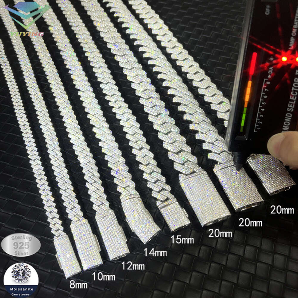 Vvs Mossanite 2rows 8mm 10mm 12mm 14mm S925 Silver Diamond Necklace Man Moissanite Hiphop Cuban Link Chain-image-967802069