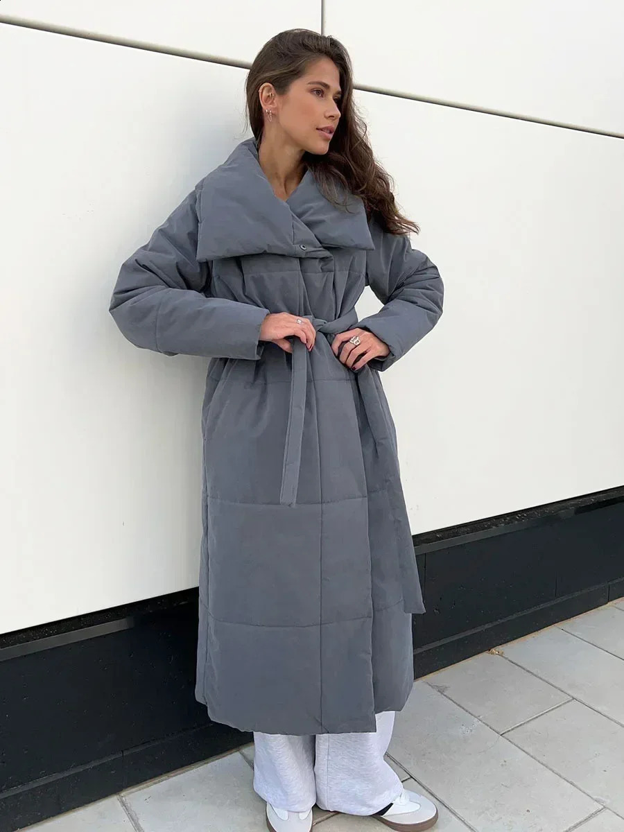Bornladies Women Loose Quilted Jackets Parkas Winter Coats Oversized Warm Long Belt Puffer Jackets Ladies Cotton Padded Jacket 260918