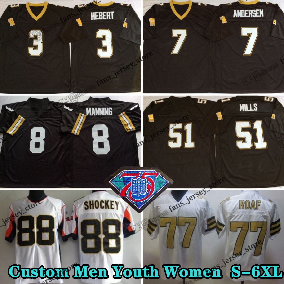 Custom S-6XL 75th Throwback 77 Willie Roaf 2012 Football Jerseys 57 Rickey Jackson 73 Jahri Evans 9 Drew Brees 12 Marques Colston 8 Archie Mannin-image-927625464