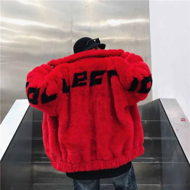 Winter Coat Mens Fur Jacket Mink Loose Letters Coats Zipper Pockets Turndown Collar Thickened Cotton Jackets Top 241121