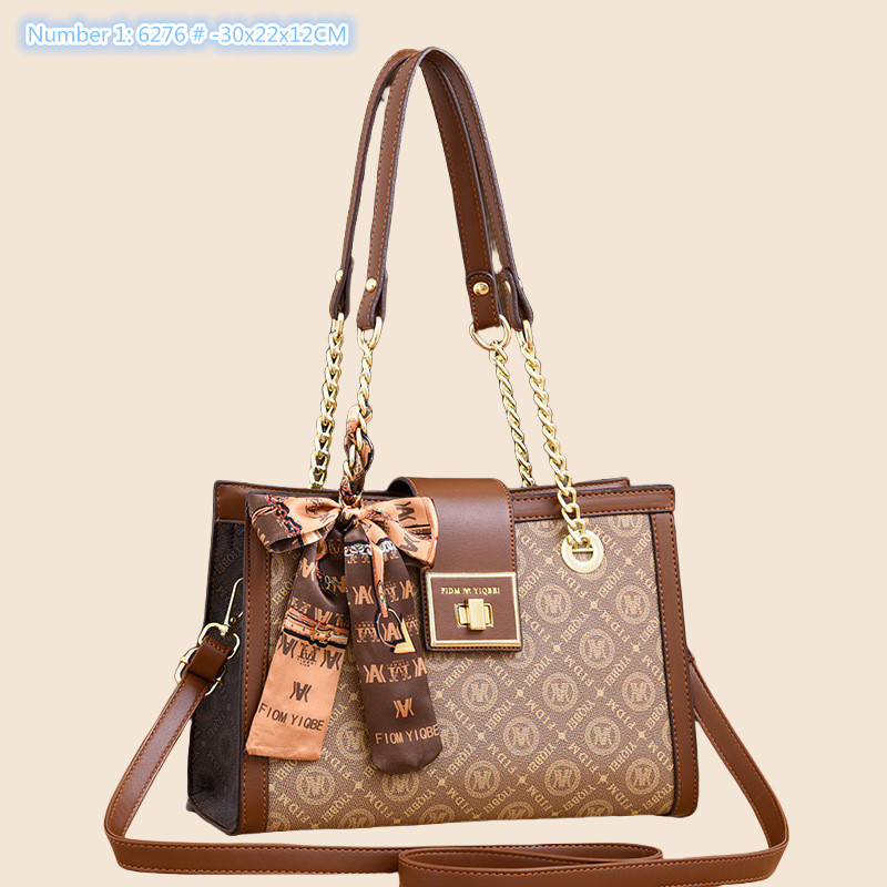 Factory wholesale womens shoulder bag elegant fan retro printed chain bag sweet ribbon bow women handbag large embossed leather messenger bag 6276#