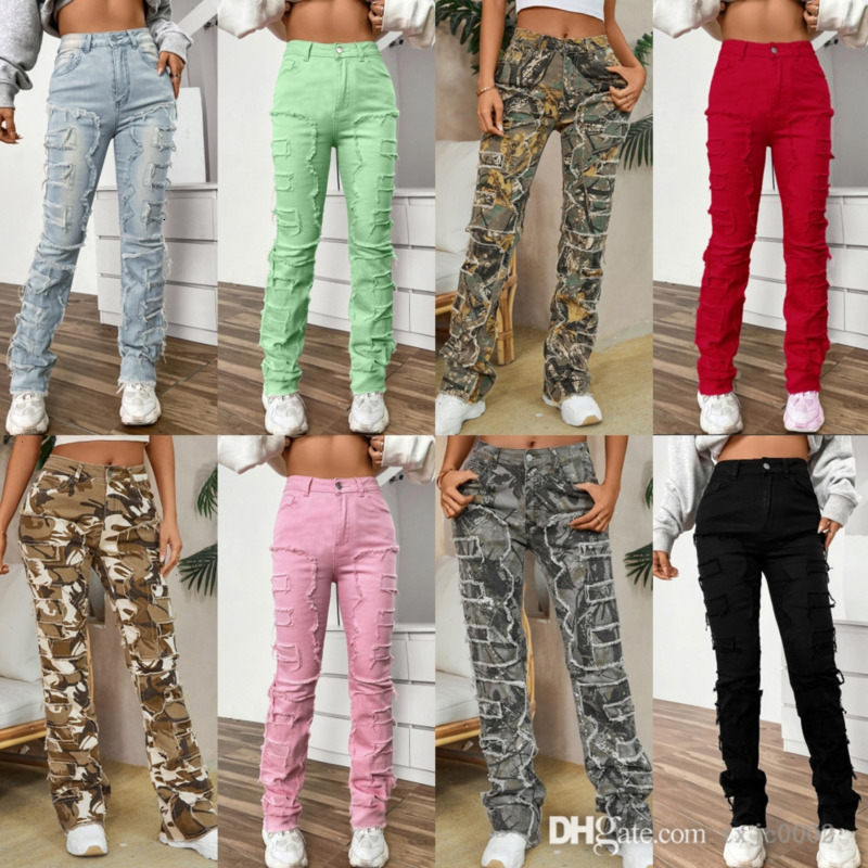 Pantalon brodé de créateur de jeans pour femmes Denim Broidered Fashion Instagram Patch élastique Denim Leggings droits en couches 9 couleurs