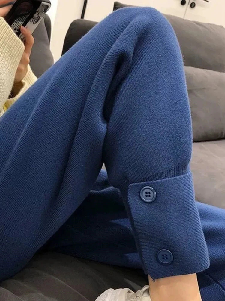 Knitted Warm Casual Harem Pants Autumn Winter High Waist Thicken Pantalon Korean Fashion Womens Baggy Joggers 95cm Sweatpants 251209