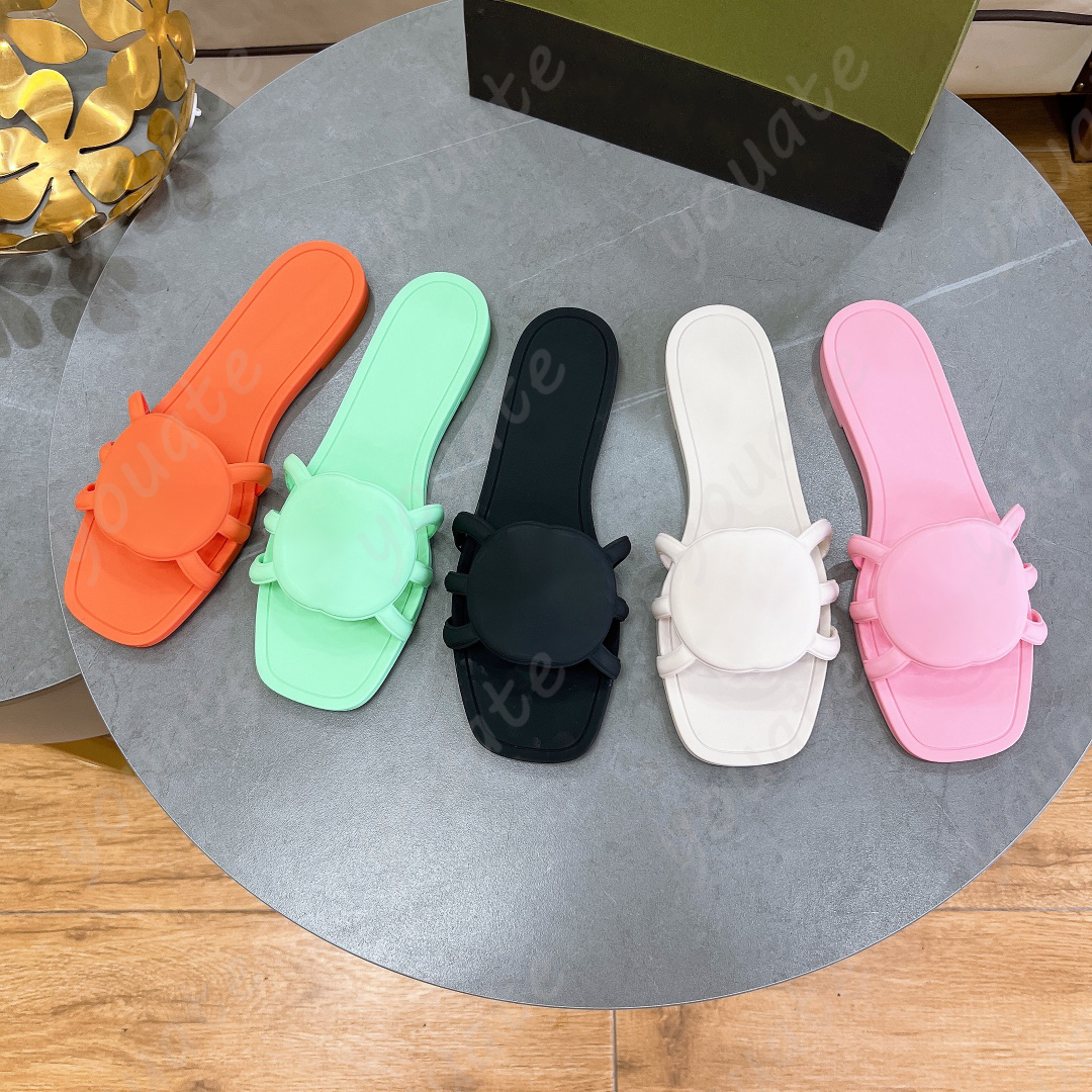 2024 Designer Sandals Women Interlocking G Slides Rubber Slippers Ladies Flat Beach Jelly Script Orange Summer Fall Mules Outdoor Waterproof slipper 