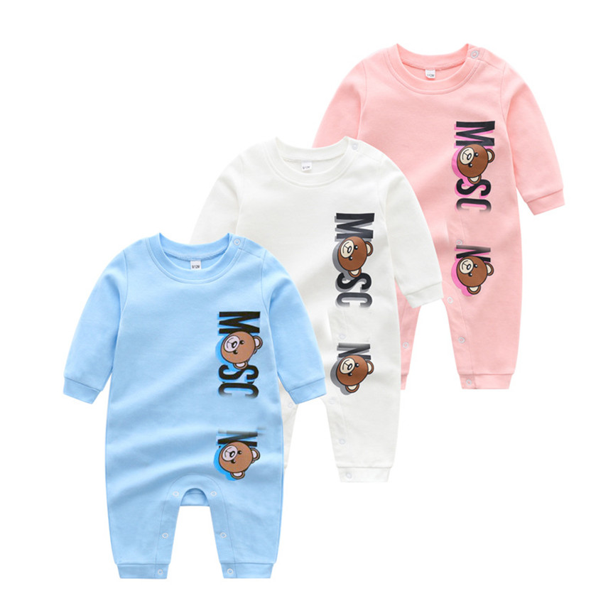 Baby Romper Body Suits Cartoon Newborn Boys Girls One-pieces Clothes Solid Color Printed Baby Jumpsuits Hat outfits Long Sleeves Sleepsuit-image-1034403288