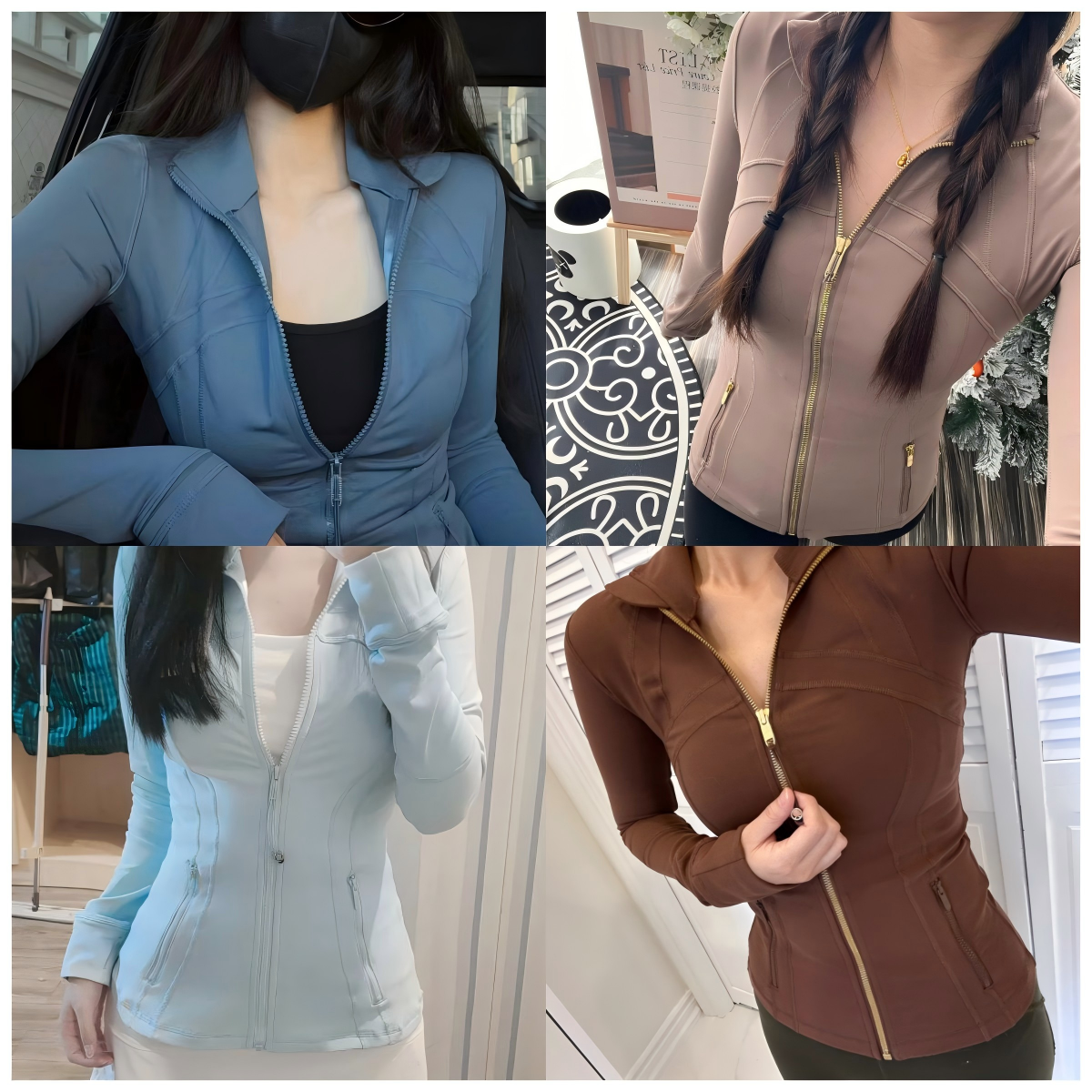 Yoga Jacket Gym Clothing Outfits Women Brushed Full Zip Hoodie Sportswear Hooded Workout Track Running Coat with Pockets Outdoor Fleeces Thumb Holes