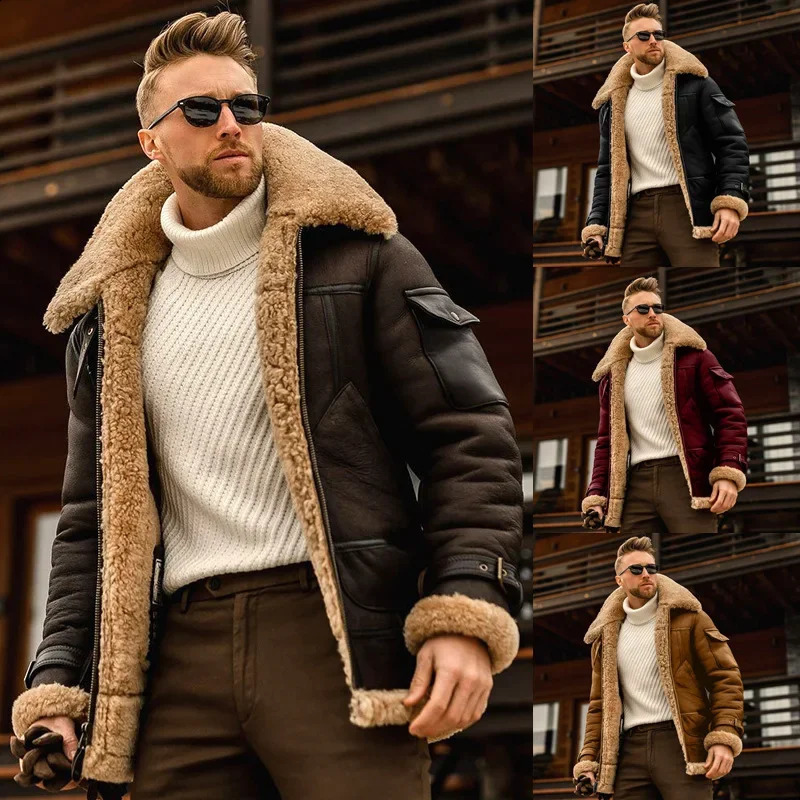 Plus Size Mens Casual Velvet Jacket Thickened European Style Compound Leather Clutch Cross Border Fashion Outerwear 241122