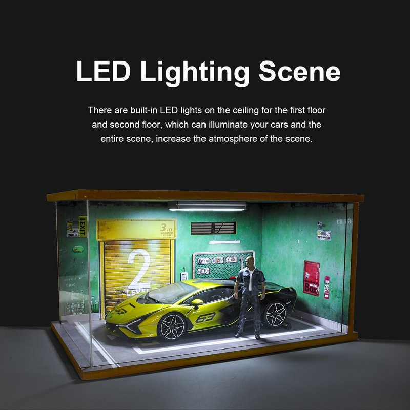 Diecast Model Cars 1:18 Garage model Car park model simulation two-car garage collection car model with lights garage decoration Y241122-image-1020333027