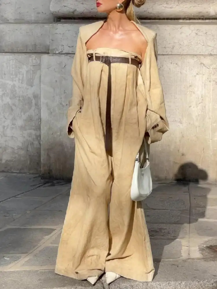 Bonboho femmes costume de mode Collar sans porcs à manches longues à manches longues à manches longues et à la jambe large streetwear décontracté