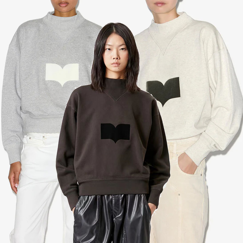 2024 Hiver Nouvelles femmes Classic Flocking Stand Collar Sweat-shirt Coton Sweator Designer