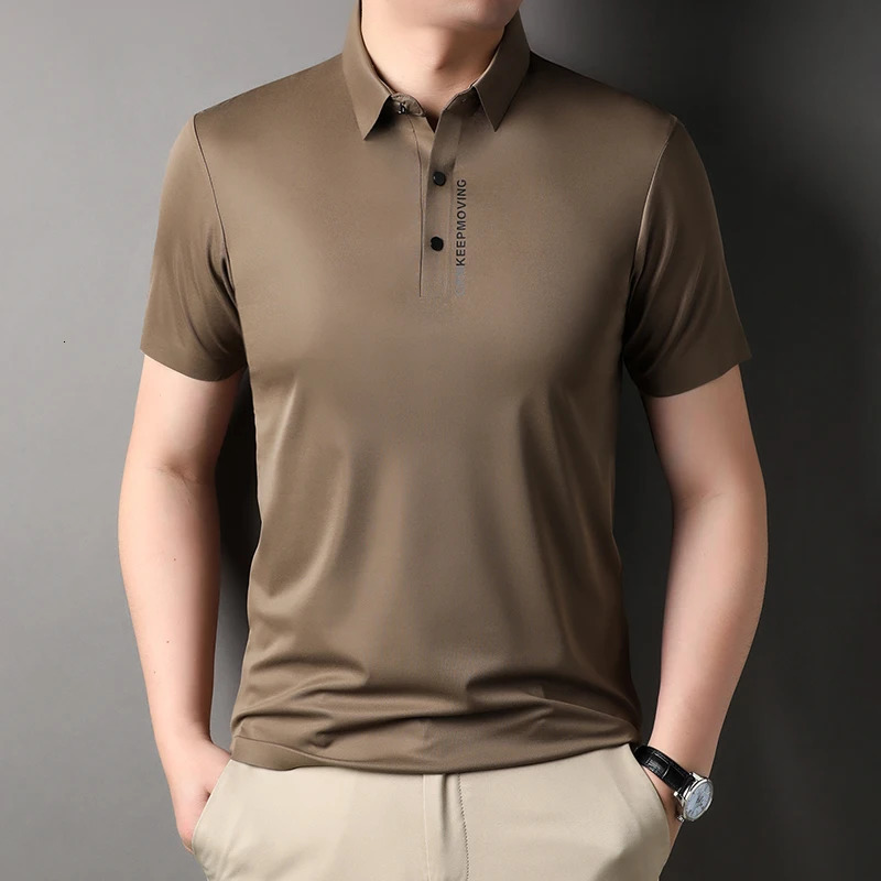 Letter Printing Ice Silk Polo Shirt Summer Fashion Business Casual Cool Feeling Breathable TShirt Men Clothing Short Sleeve 240412