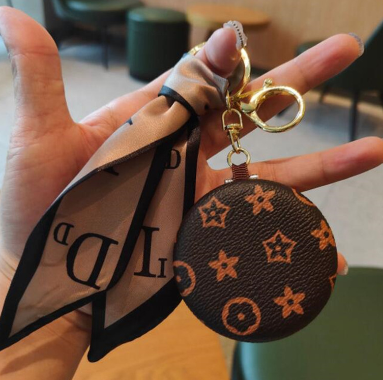 Muitistyle Creativity Cosmetic Mirror Keychain Coin Purse Pendant Charm Jewelry Keyring Holder Fashion PU Leather Flower Grid Designer Metal Key Cha