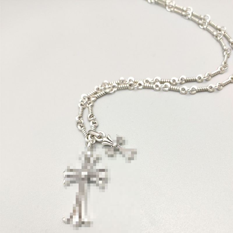 Vintage Silver Temperament Double Cross Pendant Necklace-image-968137296