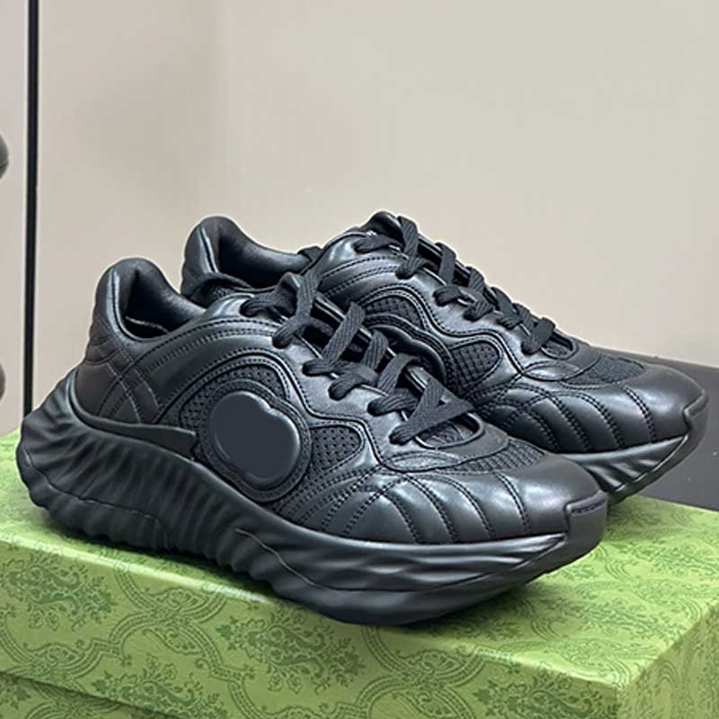 Brand Ripple sports Designer Womens Low top sneakers Leather Black leather upper Interlocking G patch mens running Travel vacation hiking shoes