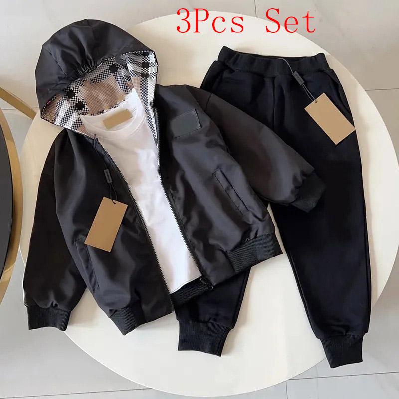 Vêtements enfants lettre à carreaux veste double face et pull à manches longues pantalon de sport ensemble sous-vêtement bébé garçons filles A