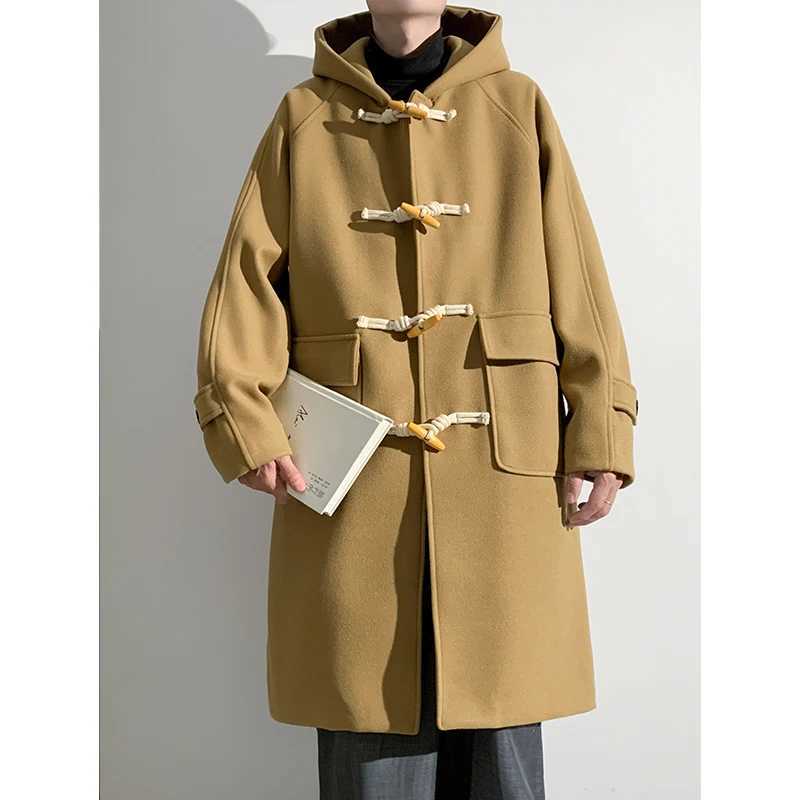 High Quality Horn Button Long Mens Coat Duffle Ele Winter Mens Coat New Long Warm Wool Winter Coat Mens Korean Review Clothing T241122