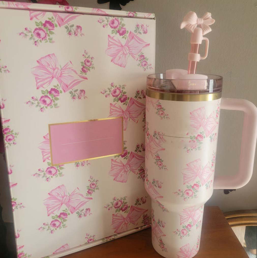 New Rosa Beaux Tumbler 40oz Tumblers Cups Coffee Mugs Cup outdoor camping cup with Silicone handle Lid And Straw Pink Coffee Cup Water Bottle-image-702863142