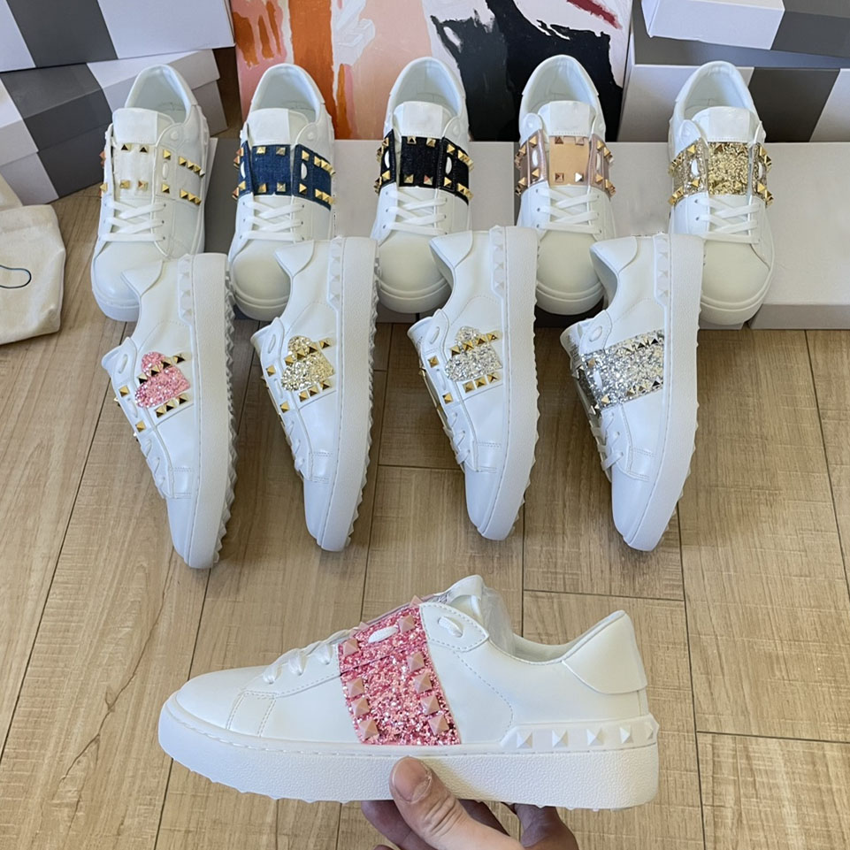 Designer womens mens shoe Rivews Casual Shoes Low Open Sneakers Flat bottom Leather Retro black white pink beige Luxury Calfskin Vintage Sports Loaf