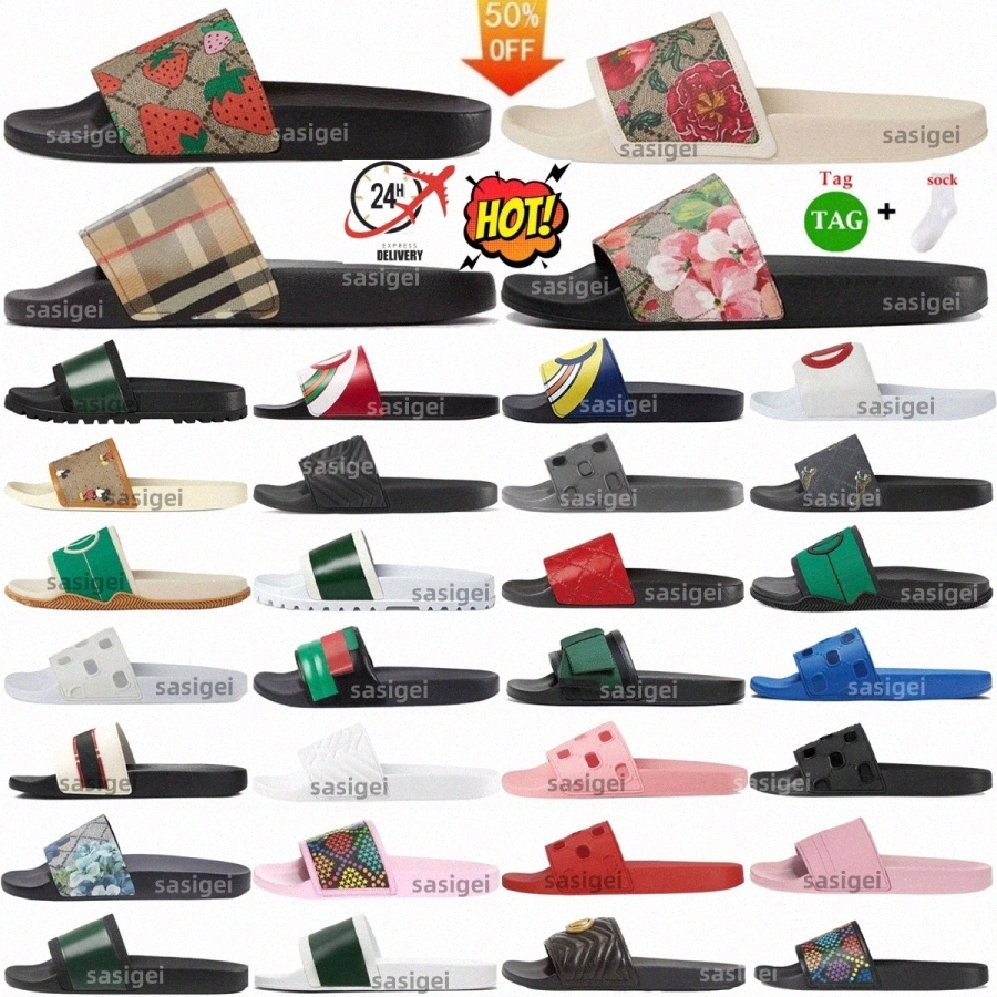 Designer Sandals Web Slide Rubber Slides Women Platform Beach Slippers Slipper Sandal Striped Floral Brocade Gear Flat Tiger Bloom Womens Print Matelasse Blooms 