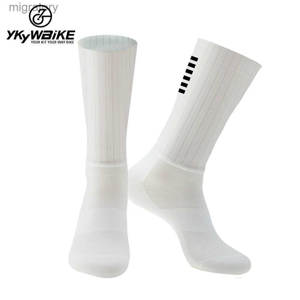 Men's Socks YKYWBIKE - Mens Aero Whiteline Coordination Silicone Socks Bicycle Sports Bicycle Running Accessories yq240423-image-968728060