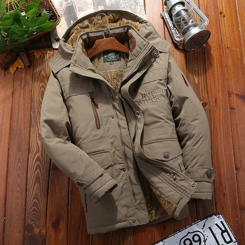 Outdoor Parka Coat Multipocket Mens Winter Jacket Fleece Linning Hooded Windbreaker Military Thick Warm Outerwear 241121Z