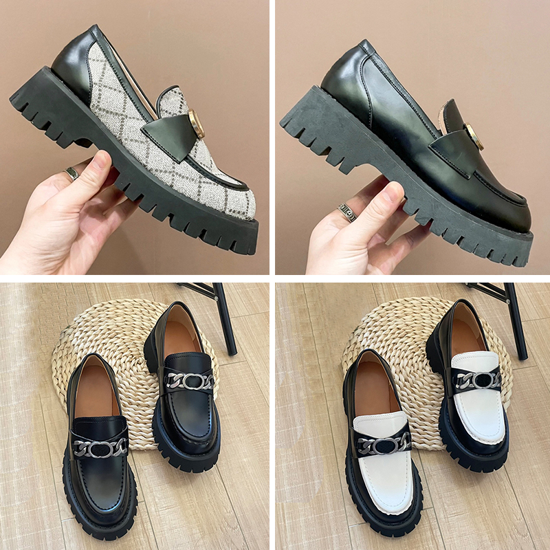 Modages Designer Femmes Chaussures en cuir Plate-forme d'abeille Platforms Horsebit Loafer Femmes Luxury Toile décontractée Sneakers Interlocatai