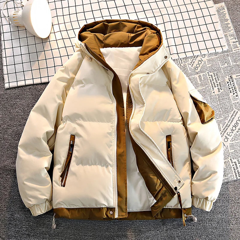 Men Hooded Winter Thicken Warm Man Windproof Jacket Streetwear Casual Parkas Padded Male Loose Coats 241121Z