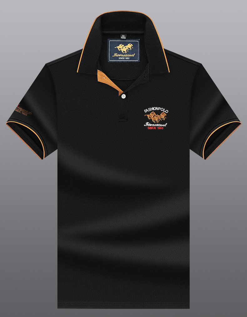 Fashion Paul men's summer pearl ground mesh solid color thin embroidered business short sleeved men's polo shirt